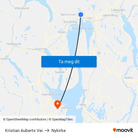 Kristian Auberts Vei to Nykirke map