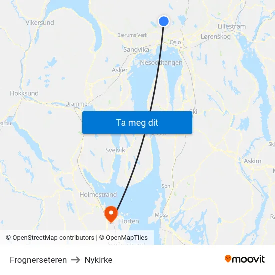 Frognerseteren to Nykirke map
