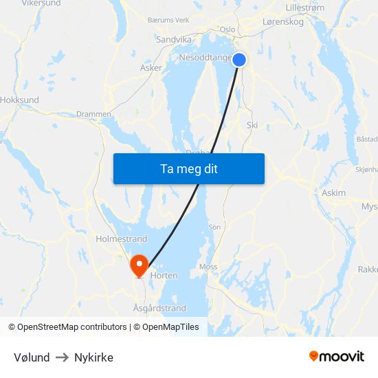 Vølund to Nykirke map