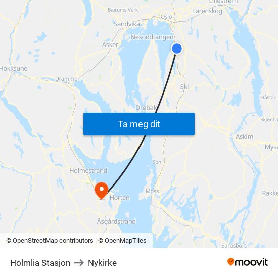 Holmlia Stasjon to Nykirke map