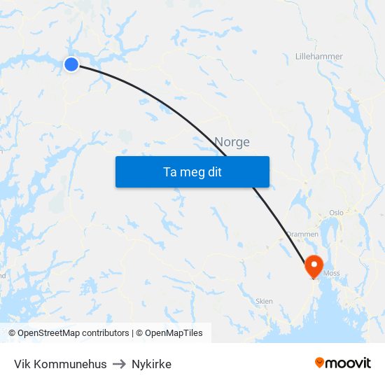 Vik Kommunehus to Nykirke map