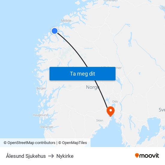 Ålesund Sjukehus to Nykirke map