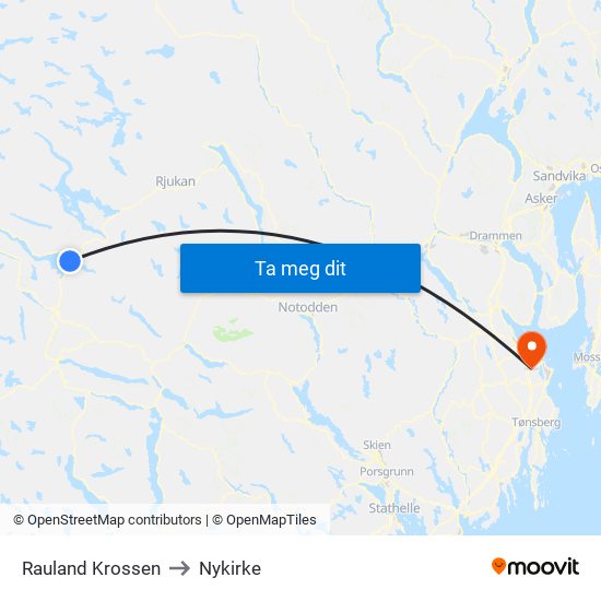 Rauland Krossen to Nykirke map