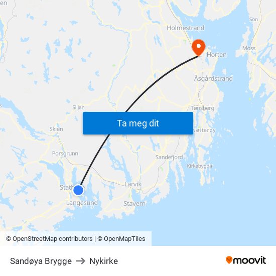 Sandøya Brygge to Nykirke map