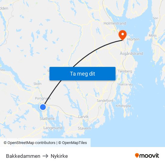 Bakkedammen to Nykirke map