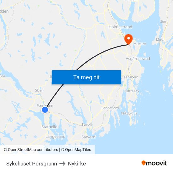 Sykehuset Porsgrunn to Nykirke map