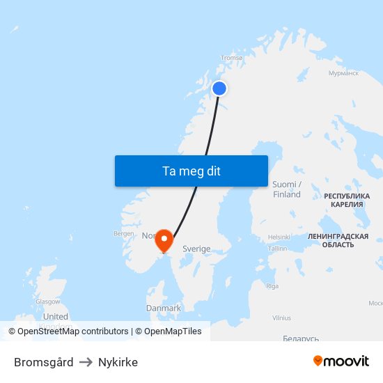 Bromsgård to Nykirke map