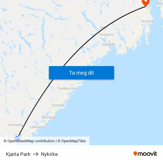 Kjøita Park to Nykirke map