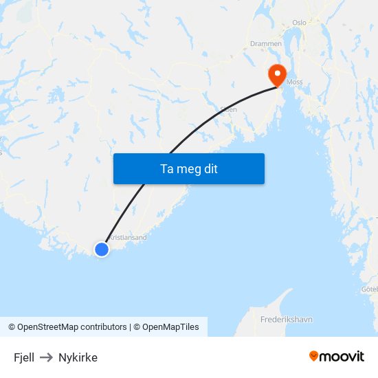 Fjell to Nykirke map