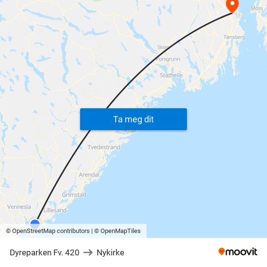 Dyreparken Fv. 420 to Nykirke map