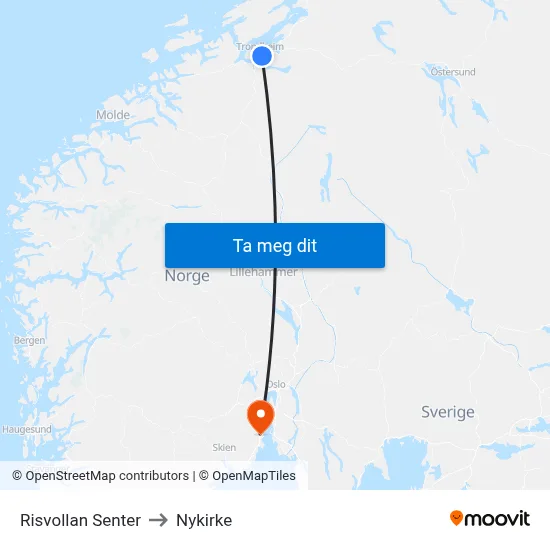 Risvollan Senter to Nykirke map
