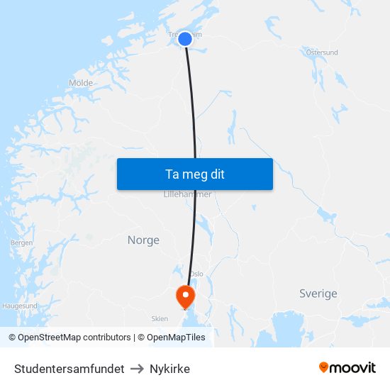 Studentersamfundet to Nykirke map
