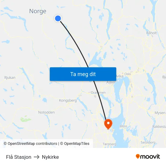 Flå Stasjon to Nykirke map