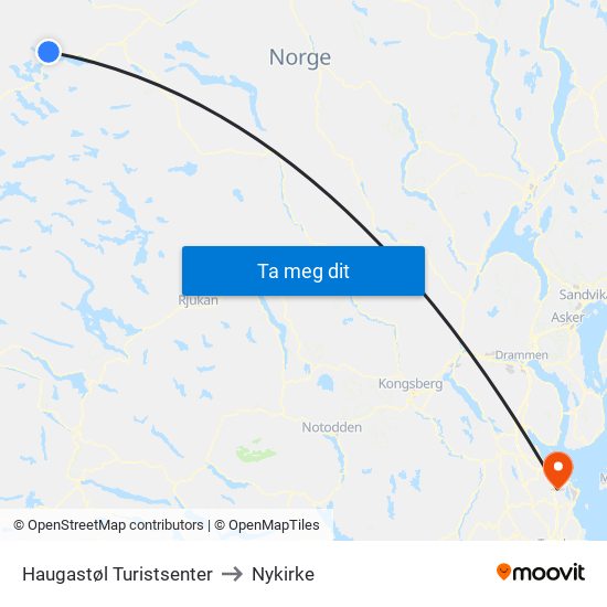 Haugastøl Turistsenter to Nykirke map