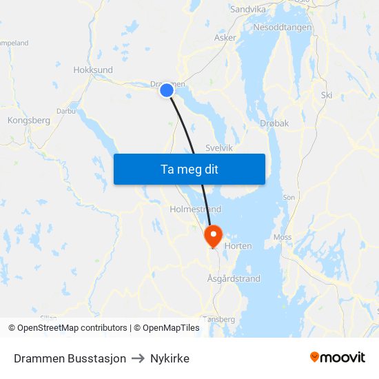 Drammen Busstasjon to Nykirke map