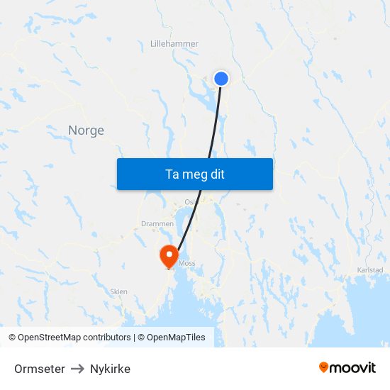 Ormseter to Nykirke map