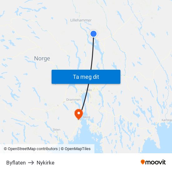 Byflaten to Nykirke map