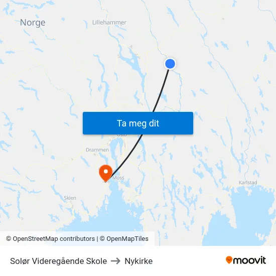Solør Videregående Skole to Nykirke map