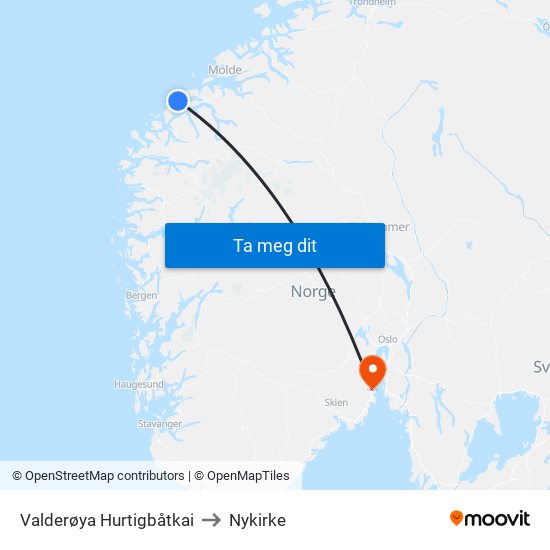 Valderøya Hurtigbåtkai to Nykirke map