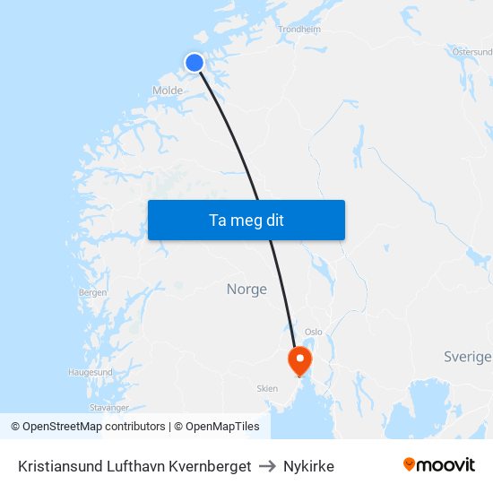 Kristiansund Lufthavn Kvernberget to Nykirke map