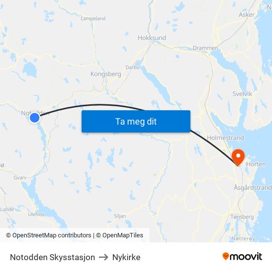 Notodden Skysstasjon to Nykirke map