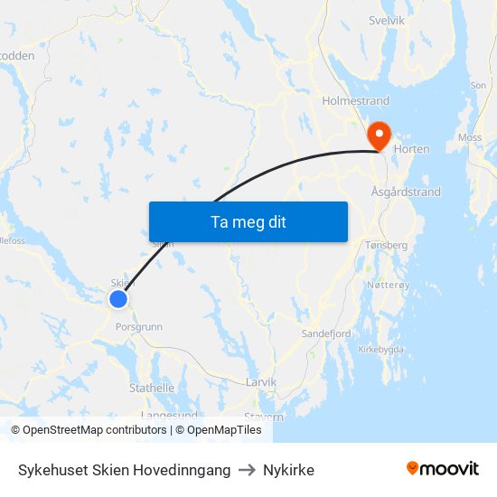 Sykehuset Skien Hovedinngang to Nykirke map