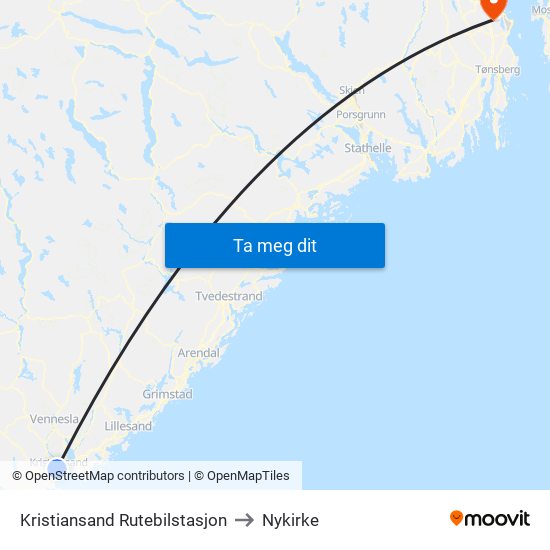 Kristiansand Rutebilstasjon to Nykirke map