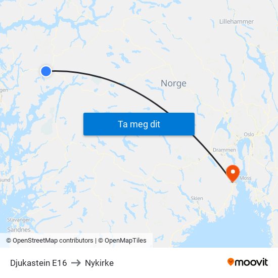 Djukastein E16 to Nykirke map