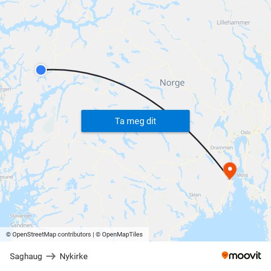 Saghaug to Nykirke map