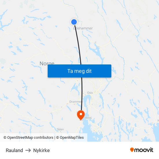 Rauland to Nykirke map