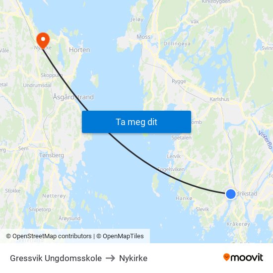 Gressvik Ungdomsskole to Nykirke map