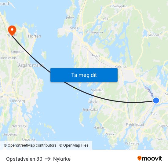 Opstadveien 30 to Nykirke map