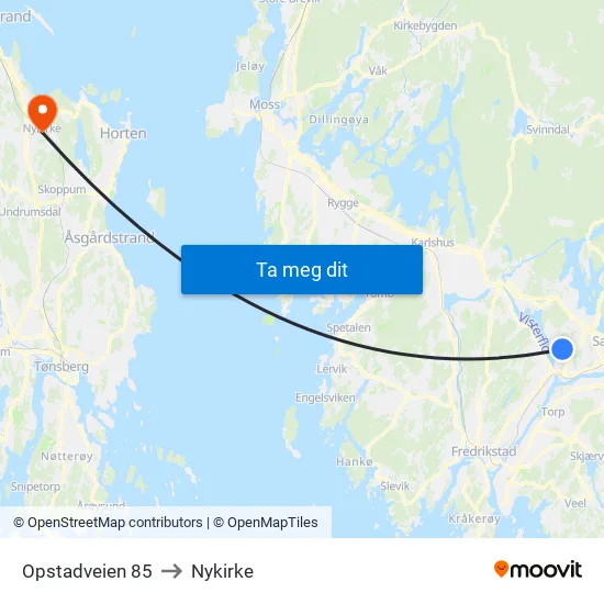 Opstadveien 85 to Nykirke map
