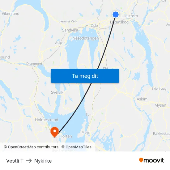 Vestli T to Nykirke map