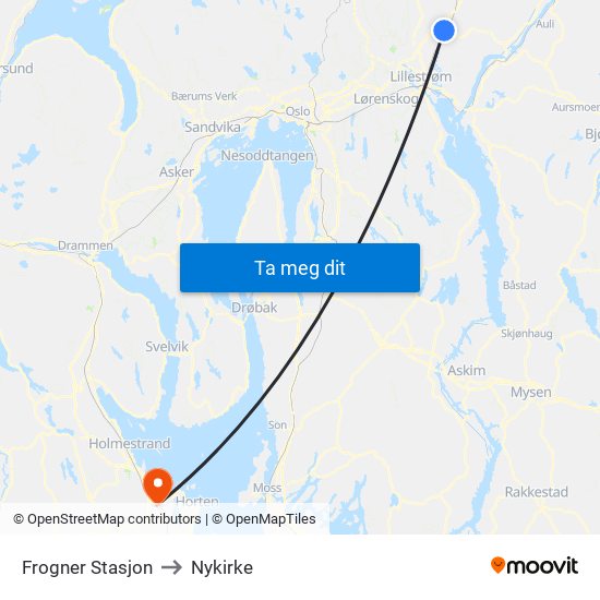 Frogner Stasjon to Nykirke map