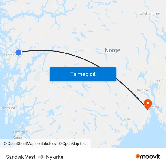 Sandvik Vest to Nykirke map