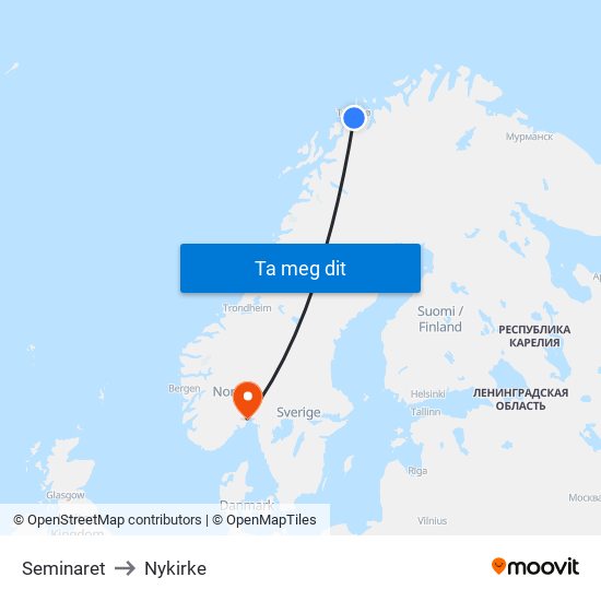 Seminaret to Nykirke map