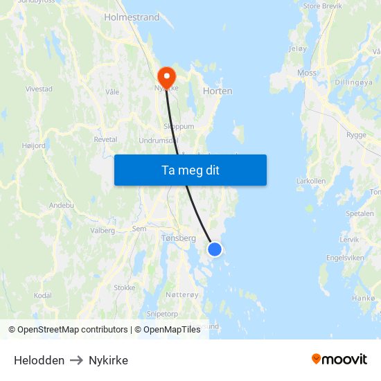 Helodden to Nykirke map
