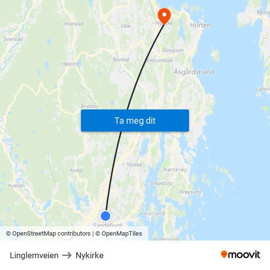 Linglemveien to Nykirke map