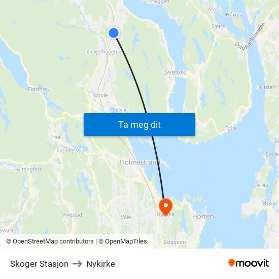 Skoger Stasjon to Nykirke map