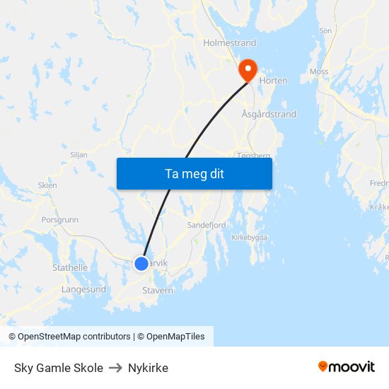 Sky Gamle Skole to Nykirke map