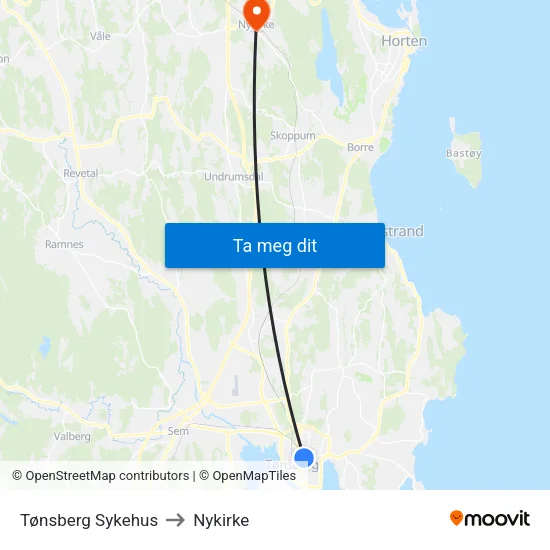 Tønsberg Sykehus to Nykirke map