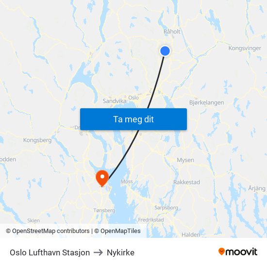 Oslo Lufthavn Stasjon to Nykirke map