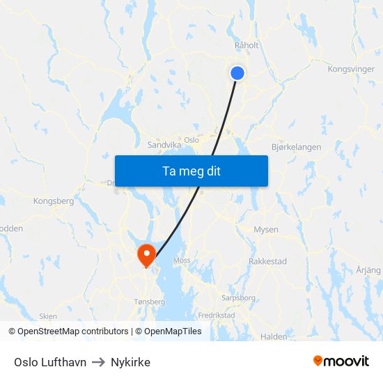 Oslo Lufthavn to Nykirke map