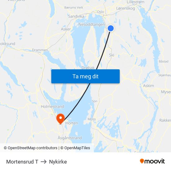 Mortensrud T to Nykirke map