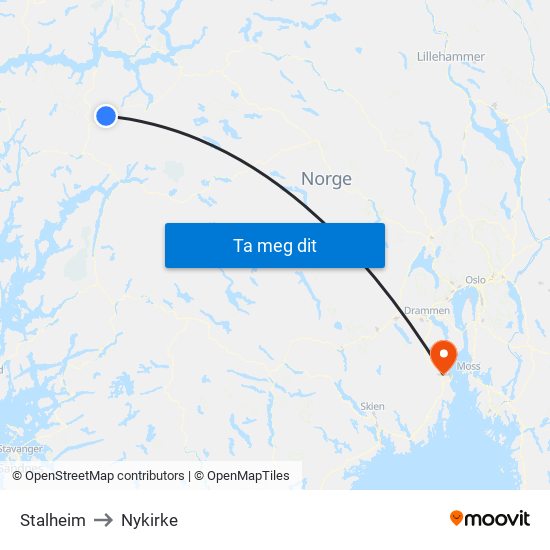 Stalheim to Nykirke map