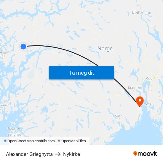 Alexander Grieghytta to Nykirke map
