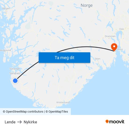 Lende to Nykirke map