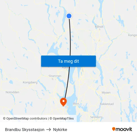 Brandbu Skysstasjon to Nykirke map