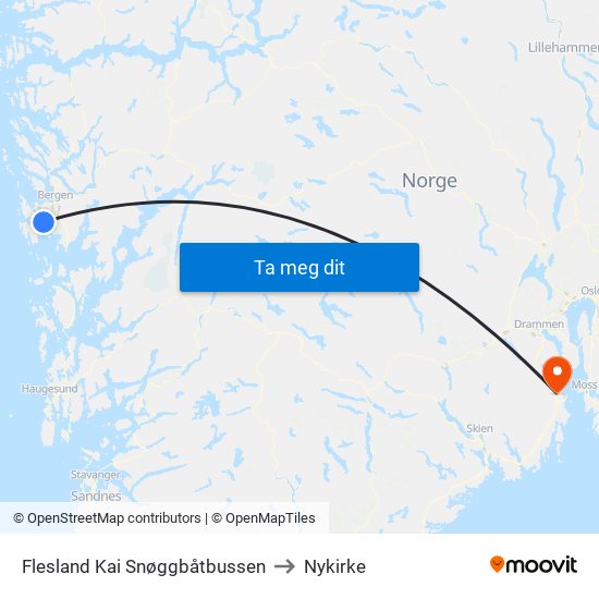 Flesland Kai Snøggbåtbussen to Nykirke map